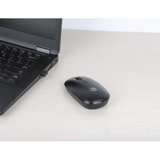 Manhattan Souris optique sans fil MW3050, noire, 1200 dpi, 2,4 GHz (jusqu'à 10 m), USB, ambidextre, 3 boutons avec molette, récepteur USB-A nano, pile AA incluse, garantie 3 ans