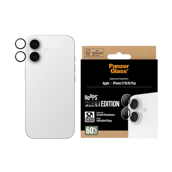 PanzerGlass ® Hoops® Transparent Camera Lens Protector iPhone 17 | iPhone 16 | 16 Plus Protection d'écran transparent Apple 1 pièce(s) PanzerGlass ® Hoops® Transparent Camera Lens Protector iPhone 17 | iPhone 16 | 16 Plus Protection d'écran transparent Apple 1 pièce(s)