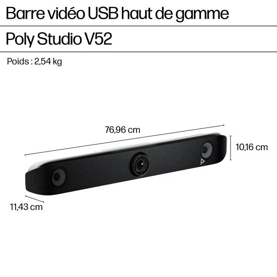 HP Poly Barre de visioconférence USB Poly Studio V52 sans cordon d'alimentation TAA