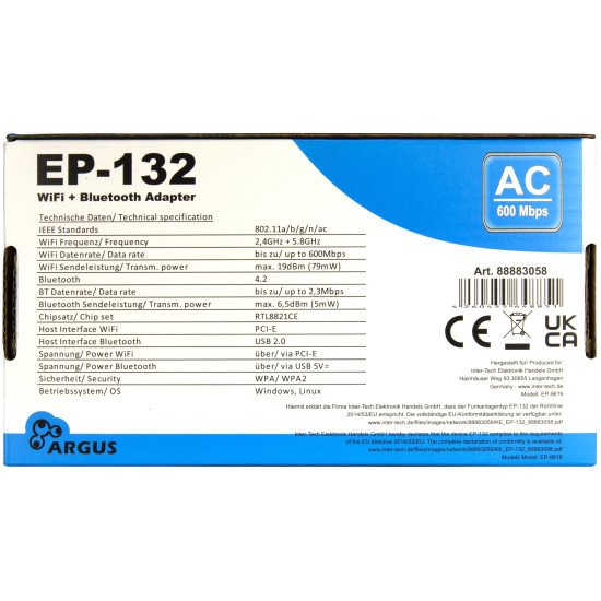 Inter-Tech EP-132 Interne WLAN / Bluetooth 600 Mbit/s