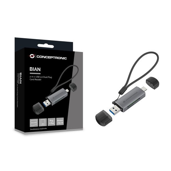 Conceptronic BIAN05G lecteur de carte mémoire USB 3.2 Gen 1 (3.1 Gen 1) Type-A/Type-C Gris