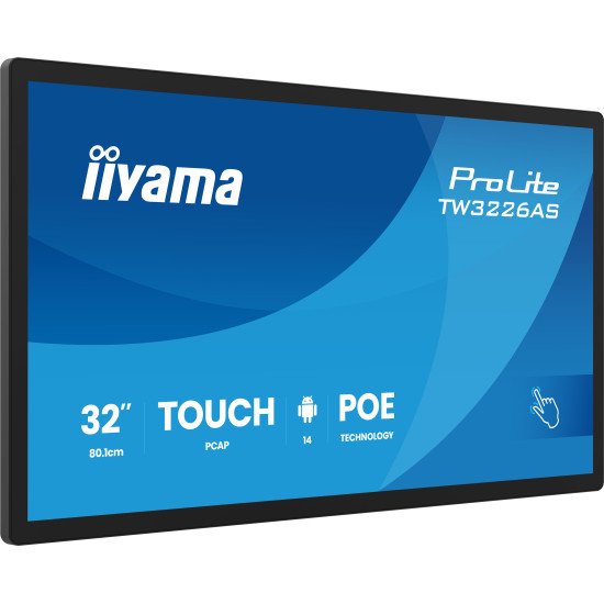 iiyama TW3226AS-B3P Écran d'affichage dynamique Écran plat interactif 80 cm (31.5") LED Wifi 500 cd/m² Full HD Noir Écran tactile Intégré dans le processeur Android 14 24/7
