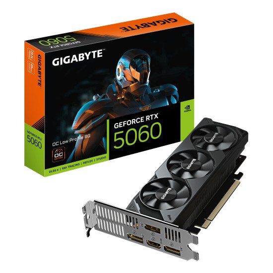 GIGABYTE GeForce RTX 5060 OC Low Profile 8G Carte Graphique - 8GB GDDR7, 128bit, PCI-E 5.0, 2512 MHz Fréquence du cœur, 3 x DisplayPort, 1 x HDMI, GV-N5060OC-8GL GIGABYTE GeForce RTX 5060 OC Low Profile 8G Carte Graphique - 8GB GDDR7, 128bit, PCI-E 5.0, 2512 MHz Fréquence du cœur, 3 x DisplayPort, 1 x HDMI, GV-N5060OC-8GL