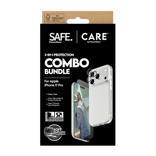 PanzerGlass SAFE. | CARE by ® 3-in-1 Fashionable Combo Bundle iPhone 17 Pro Protection d'écran transparent Apple 1 pièce(s)