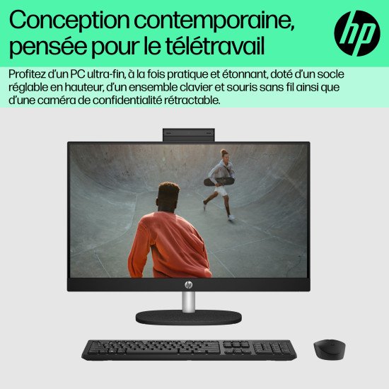 HP 24-cr0060nb AMD Ryzen™ 5 7520U 60,5 cm (23.8") 1920 x 1080 pixels PC All-in-One 16 Go LPDDR5-SDRAM 512 Go SSD Windows 11 Home Wi-Fi 6 (802.11ax) Noir