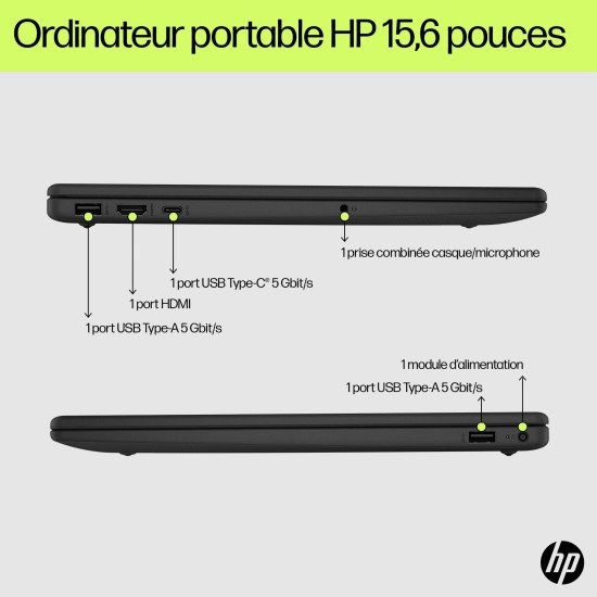 HP 15-fd0157nb Intel Core 5 120U Ordinateur portable 39,6 cm (15.6") Full HD 16 Go DDR5-SDRAM 512 Go SSD Wi-Fi 6 (802.11ax) Windows 11 Home Argent