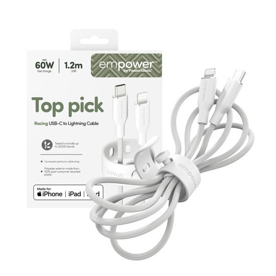 PanzerGlass empower by ® Racing 60W USB-C to Lightning Cable | USB 2.0 | 1.2M | Silver White câble USB Blanc