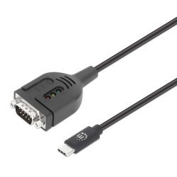 Manhattan Câble convertisseur USB-C vers série RS232/COM/DB9, 1 m, mâle à mâle, puce Prolific PL2303GT, noir, garantie 3 ans