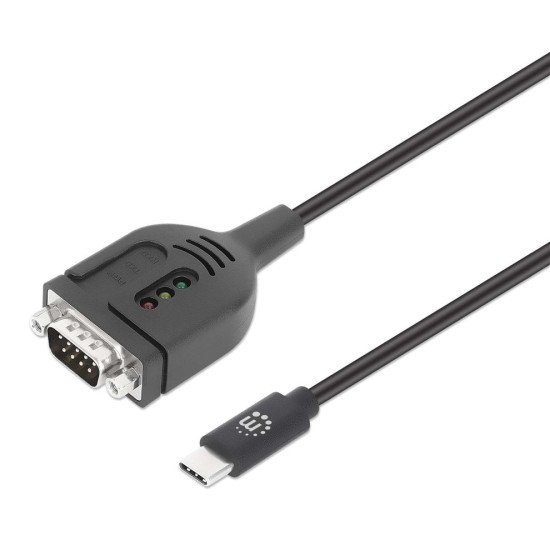 Manhattan Câble convertisseur USB-C vers série RS232/COM/DB9, 1 m, mâle à mâle, puce Prolific PL2303GT, noir, garantie 3 ans