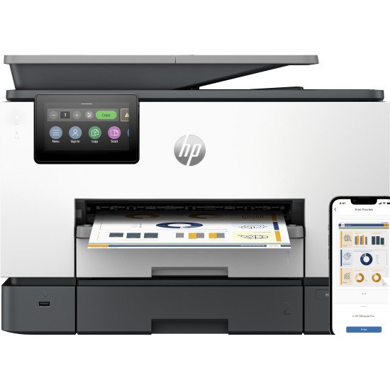 HP OfficeJet Pro Imprimante Tout-en-un 9130b, Couleur, Imprimante pour Petites/moyennes entreprises, Impression, copie, scan, fax, Sans fil; imprimer depuis un téléphone ou une tablette; chargeur automatique de documents; impression recto-verso; numérisat