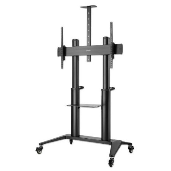 Manhattan Support sur roulettes pour TV/moniteurs, écrans 70" à 120", Compatibilité VESA : de 200x200 à 1000x600 mm (vérifiez les dimensions des quatre trous de fixation à l'arrière), charge max. 140 kg, hauteur réglable 1250–1600 mm
