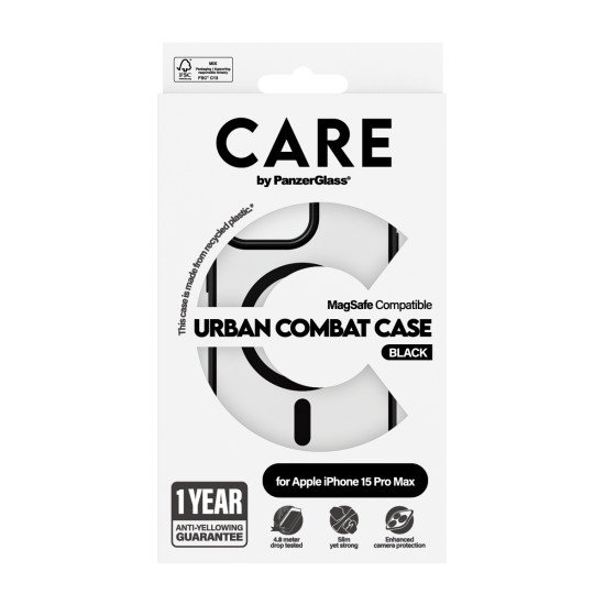 PanzerGlass CARE by ® Flagship Case Transparent Urban Combat w. Black MagSafe iPhone 15 Pro Max coque de protection pour téléphones portables 17 cm (6.7") Housse PanzerGlass CARE by ® Flagship Case Transparent Urban Combat w. Black MagSafe iPhone 15 Pro Max coque de protection pour téléphones portables 17 cm (6.7") Housse