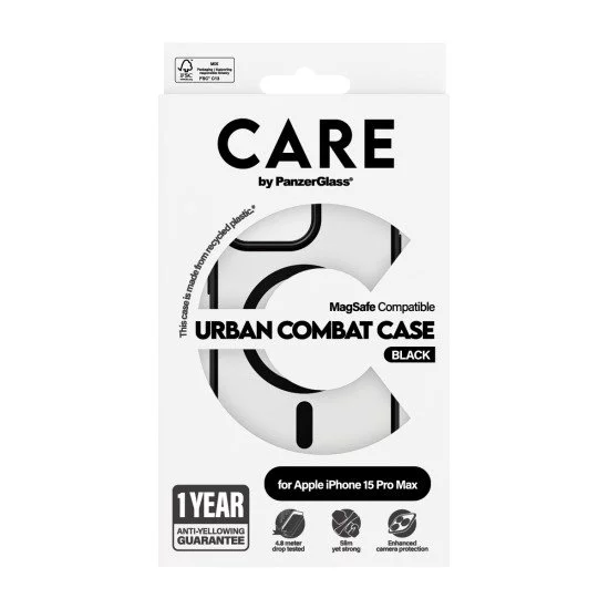PanzerGlass CARE by ® Flagship Case Transparent Urban Combat w. Black MagSafe iPhone 15 Pro Max coque de protection pour téléphones portables 17 cm (6.7") Housse PanzerGlass CARE by ® Flagship Case Transparent Urban Combat w. Black MagSafe iPhone 15 Pro Max coque de protection pour téléphones portables 17 cm (6.7") Housse