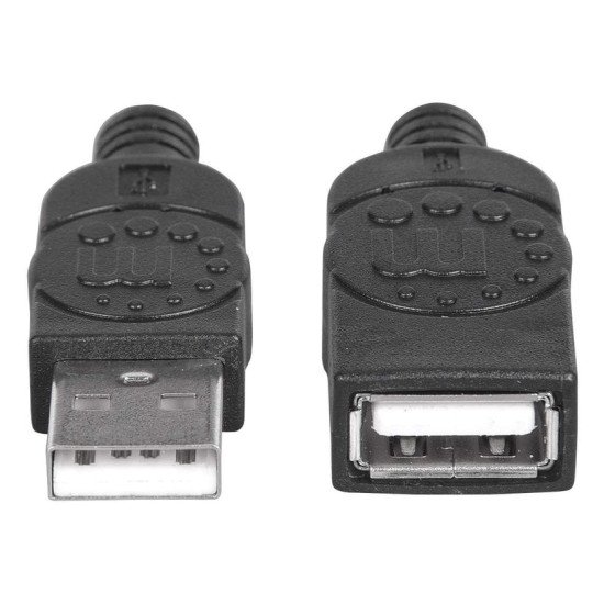 Manhattan Rallonge USB-A vers USB-A, 1,8 m, mâle vers femelle, 480 Mbit/s (USB 2.0), noir, garantie à vie, équivalent à USBEXTAA6BK