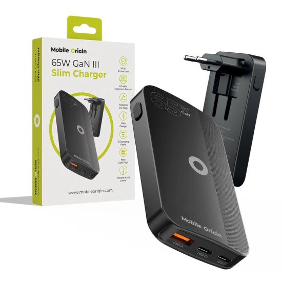 Mobile Origin GAN-65W-SLM-BLK chargeur d'appareils mobiles Universel Noir USB Charge rapide Intérieure