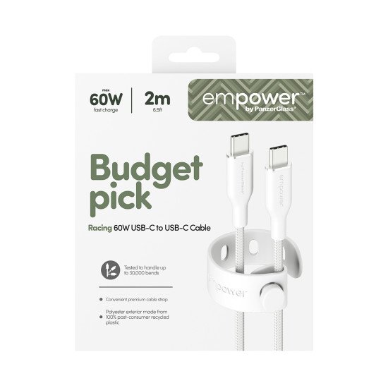 PanzerGlass empower by ® Racing 60W USB-C to USB-C Cable | USB 2.0 | 2M | Silver White câble USB Blanc