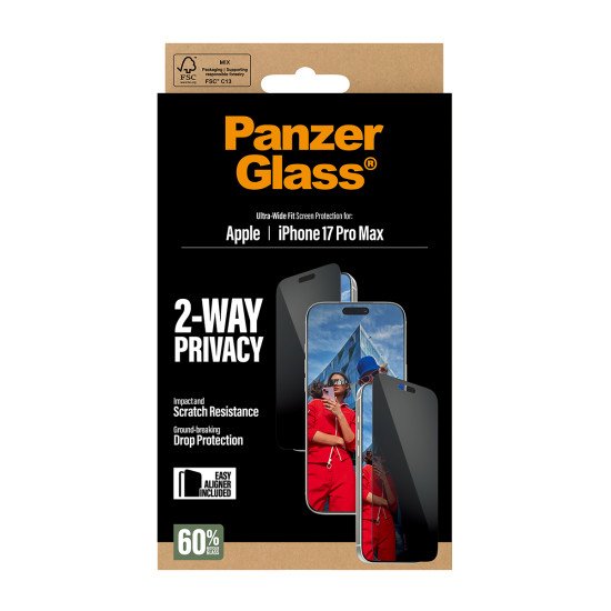 PanzerGlass ® 2-Way Privacy Screen Protector iPhone 17 Pro Max | Ultra-Wide Fit w. EasyAligner Protection d'écran transparent Apple 1 pièce(s)