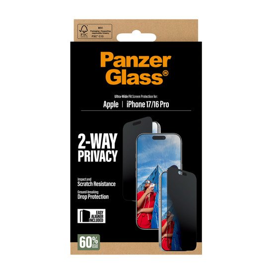 PanzerGlass ® 2-Way Privacy Screen Protector iPhone 17 | iPhone 16 Pro | Ultra-Wide Fit w. EasyAligner Protection d'écran transparent Apple 1 pièce(s)