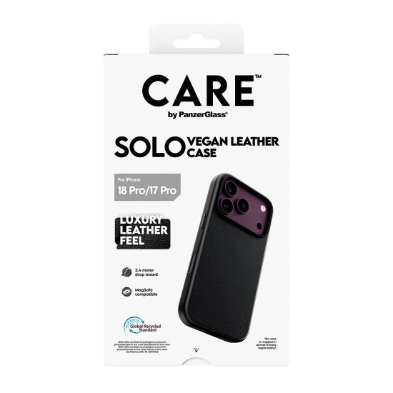 PanzerGlass CARE™ by ® Solo Vegan Leather Case Black w. MagSafe iPhone 2026 Pro | 17 Pro coque de protection pour téléphones portables Housse Noir