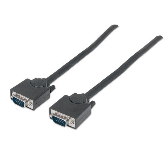 Manhattan Câble VGA pour écran, 1,8 m, HD15 mâle/mâle, spécification SVGA supérieure, entièrement compatible VGA, blindage intégral, noir, garantie à vie, équivalent à MXT101MM