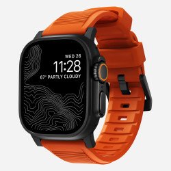 Nomad Rugged Bande Orange, Noir Acier inoxydable, Caoutchouc