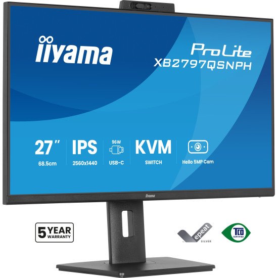 iiyama ProLite XB2797QSNPH-B1 27IN IPS LCD 4MS 2560X1440 350CD/M2 HDMI/DP/USB 2 écran PC 68,6 cm (27") 2560 x 1440 pixels Quad HD Noir