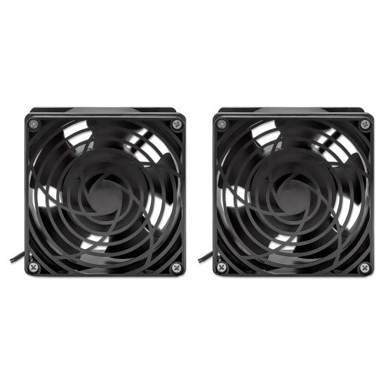 Intellinet Unité de ventilation à 2 ventilateurs pour armoires murales 19", montage en toiture, câble d'alimentation 1,8 m avec prise EU CEE 7/7, format 120 × 120 mm, kit de mise à la terre inclus, noire, garantie à vie