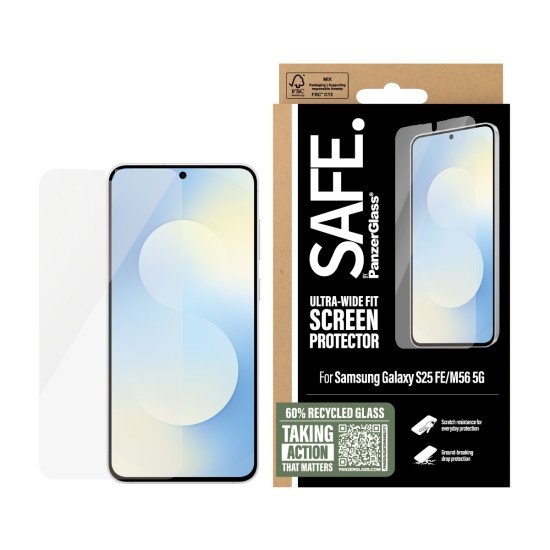 PanzerGlass SAFE. by ® Screen Protector Samsung Galaxy S25 FE 5G | M56 5G | Ultra-Wide Fit Protection d'écran transparent 1 pièce(s)