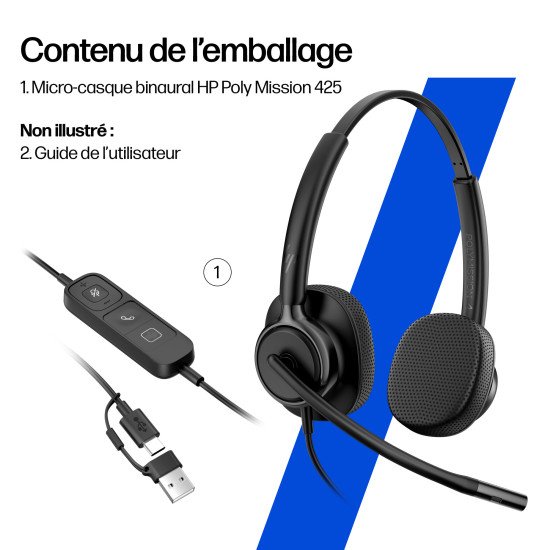 HP Poly Micro-casque filaire USB binaural Mission 425 Classic (en vrac)