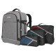 Manhattan Sac à dos de voyage Rome 17,3", 2 compartiments (PC jusqu'à 17,3" + tablette jusqu'à 11"), format cabine avion, 40 L, multiples poches, 3 pochettes souples, 2 poignées, bretelles escamotables, gris clair