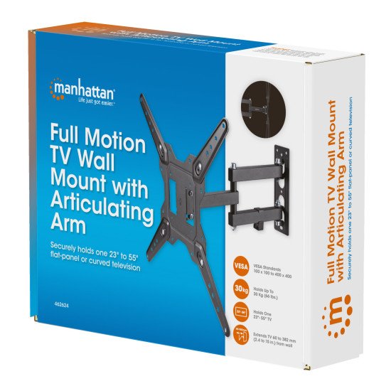 Manhattan Support mural pour TV/moniteurs (Bras articulé), écrans 32" à 55", Compatibilité VESA : de 100x100 à 400x400 mm (vérifiez les dimensions des quatre trous de fixation à l'arrière), charge max. 30 kg, noir