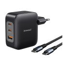 Intenso W100ACC+C520C, Ensemble adaptateur secteur + câble de charge, 100 W, charge rapide, technologie GaN, charge simultanée de 3 appareils, noir