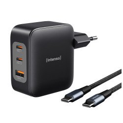 Intenso W100ACC+C520C, Ensemble adaptateur secteur + câble de charge, 100 W, charge rapide, technologie GaN, charge simultanée de 3 appareils, noir