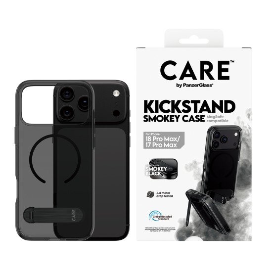 PanzerGlass CARE™ by ® Kickstand Case Smokey w. Black MagSafe iPhone 2026 Pro Max | 17 Pro Max coque de protection pour téléphones portables Housse Transparent