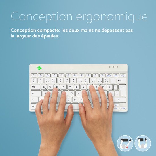 R-Go Tools Clavier ergonomique R-Go Compact Break, clavier compact avec logiciel de pause,QWERTZ (DE), Bluetooth, blanc