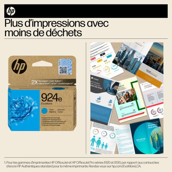 HP 924e Cartouche d'encre authentique Cyan EvoMore