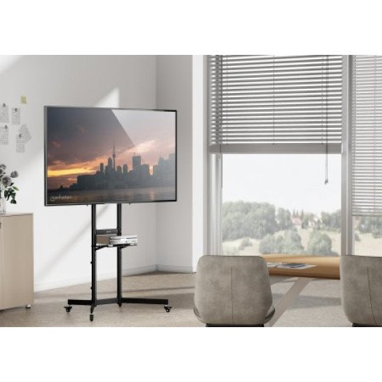 Manhattan Support trolley pour téléviseurs et moniteurs de 37 à 70 pouces, VESA 200x200 à 600x400 mm, charge max. 70 kg, noir, vérifiez les quatre trous de montage au dos de l'écran, garantie à vie