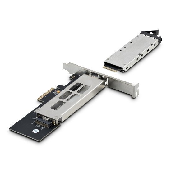 StarTech.com Adaptateur SSD M.2 NVMe vers PCIe x4 avec Plateau Amovible pour Slot d'Extension PCI Express, Carte Adaptateur PCIe, Installation Sans Outil, Baie de Disque Hot-Swap PCIe 4.0/3.0, Verrouillage par Clé