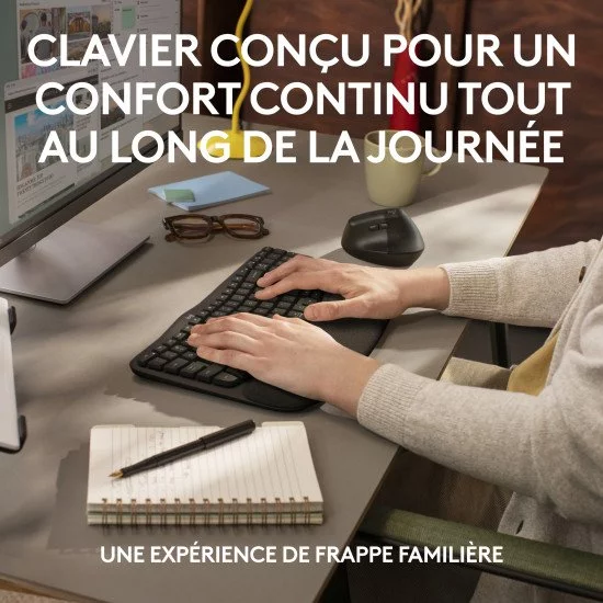 Logitech Wave Keys clavier ergonomique sans fil avec repose-poignets rembourré Logitech Wave Keys clavier ergonomique sans fil avec repose-poignets rembourré