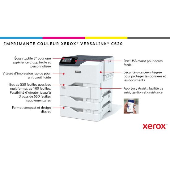 Xerox VersaLink C620 - Imprimante recto verso A4 50 ppm, PS3 PCL5e/6, 2 magasins 650 feuilles