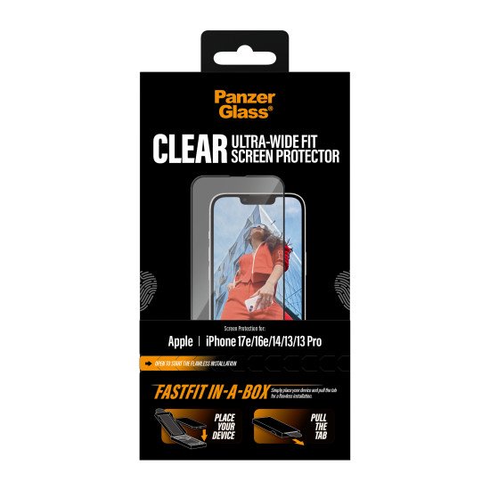 PanzerGlass ® Screen Protector iPhone 17e | 16e | 14 | 13 | 13 Pro | Ultra-Wide Fit w. Fastfit in-a-box Protection d'écran transparent Apple 1 pièce(s)