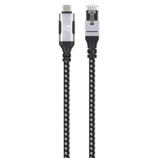 Manhattan Câble USB-C vers réseau Gigabit RJ45 (10/100/1000), 2 m, Ethernet multi-gigabit, noir/argent, garantie 3 ans