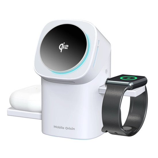 Mobile Origin WCHS-PW11-WHT chargeur d'appareils mobiles Smartphone, Smartwatch, Casques Blanc USB Recharge sans fil Charge rapide Intérieure
