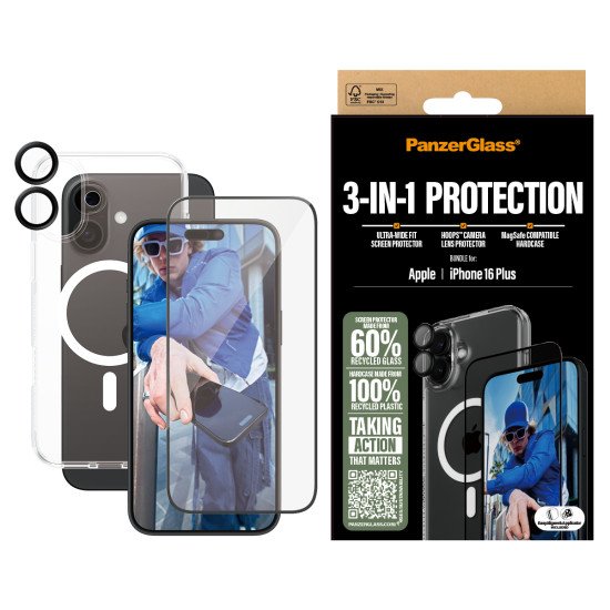 PanzerGlass ® 3-in-1 Protection Bundle iPhone 16 Plus Protection d'écran transparent Apple 1 pièce(s)