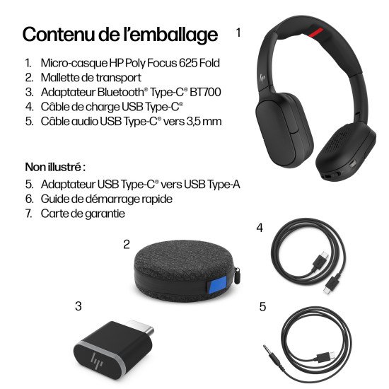 HP Poly Micro-casque Focus 625 + socle de charge sans fil