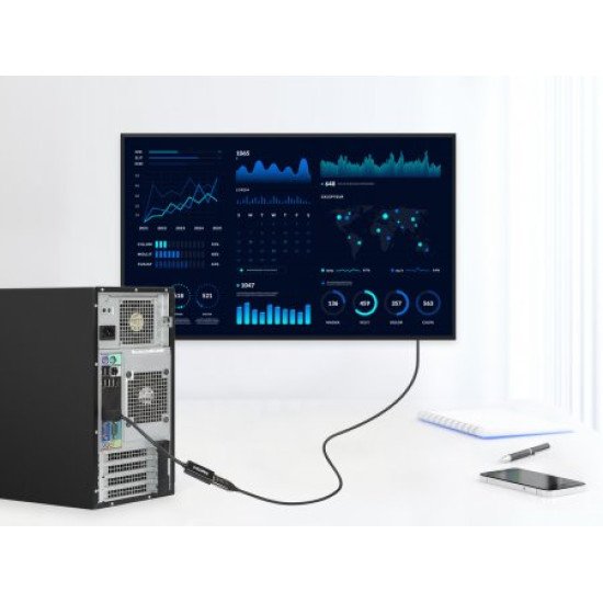 Manhattan Adaptateur actif DisplayPort 1.2 vers HDMI, 4K à 60 Hz, 15 cm, mâle vers femelle, DP avec verrouillage, non bidirectionnel, noir, garantie 3 ans, équivalent à DP2HD4K60S