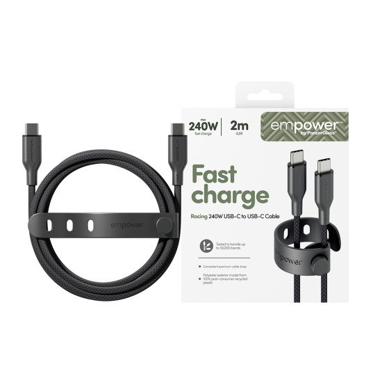 PanzerGlass empower by ® Racing 240W USB-C to USB-C Cable | USB 2.0 | 2M | Space Black câble USB Noir