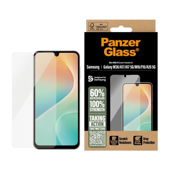 PanzerGlass ® Screen Protector Samsung Galaxy M17 5G | M36 | A17 | A17 5G | M16 | F16 | A26 5G | Ultra-Wide Fit Protection d'écran transparent 1 pièce(s)