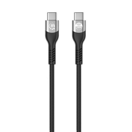 Manhattan Câble USB-C vers USB-C rapide (240 W), 2 m, charge ordinateur portable, compatible tous PC portables (un chargeur mural USB-C de 240 W supplémentaire est nécessaire), portée extra-longue, noir, garantie 3 ans
