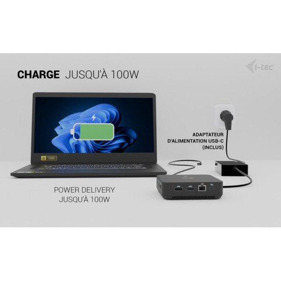 i-tec USB-C DP Dual HDMI Docking Station with Power Delivery 100 W + Universal Charger 100W i-tec USB-C DP Dual HDMI Docking Station with Power Delivery 100 W + Universal Charger 100W